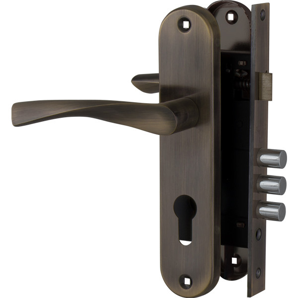 Замок цилиндровый Fuaro в комплекте с ручкой LOCKSET.1511W/B AB бронза